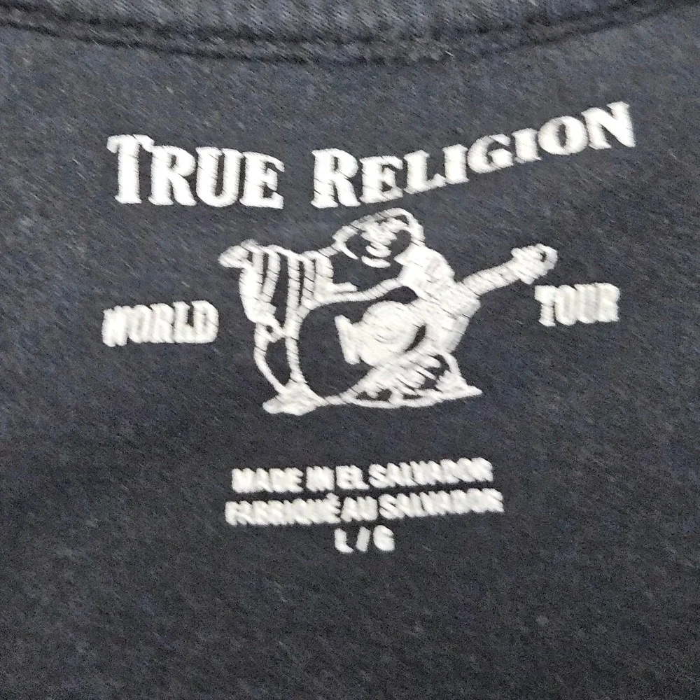 True Religion TShirt Mens Large Black Gold Buddha Guitar Logo‎ Streetwear Y2K